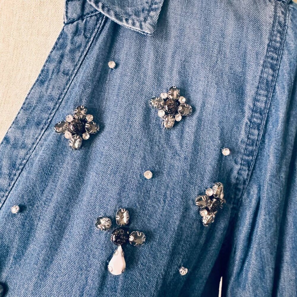 INC Unique Beaded Denim Long Sleeve Shirt - Size 4. - Picture 3 of 8